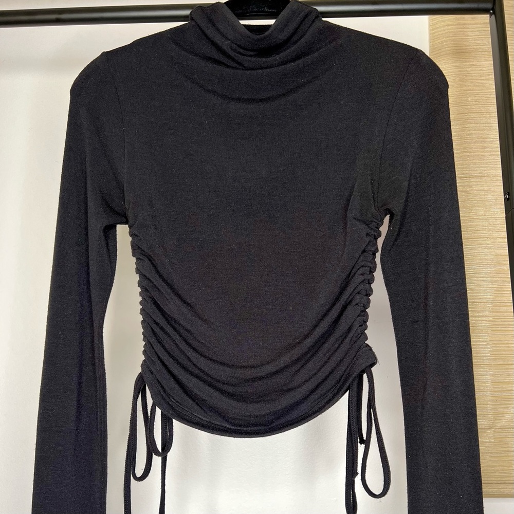 Rebel Flow Long Sleeve Mock Neck Black Ruched Tie Side Top - Picture 5 of 9